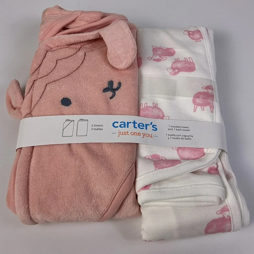 Carters Just One You Baby‎ Hooded Towel Bath Towel Set Pink Sheep